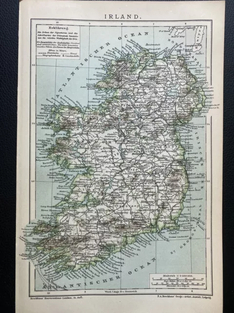 antike historische Landkarte Irland ca. 1905