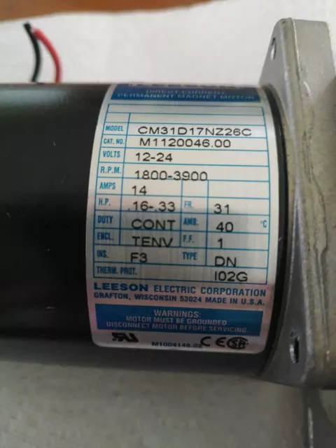 Leeson CM31D17NZ26C Permanent Magnet DC Motor 1800-3900RPM, 12-24V 14A .15-.33HP