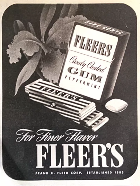1944 Fleer's Candy Coated Chewing Gum Sticks Peppermint Flavor Vintage Print Ad