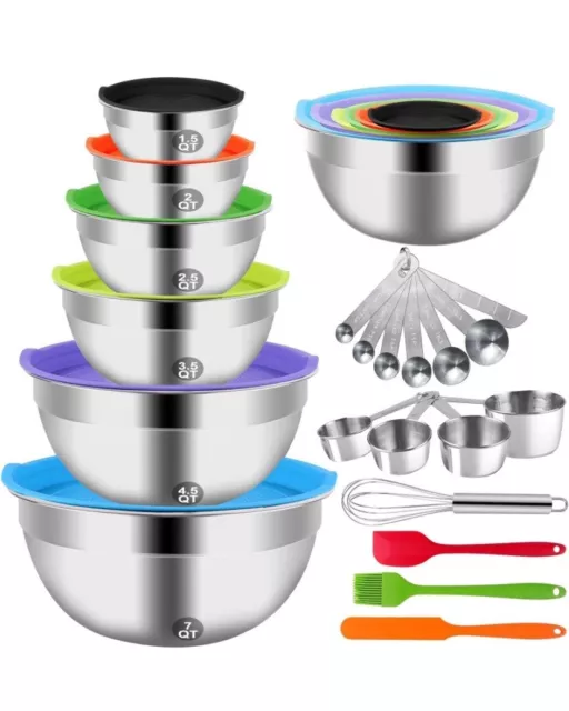 Mixing Bowls with Lid Set, 23PCS Kitchen Utensils Metal Bowl Stainless Steel