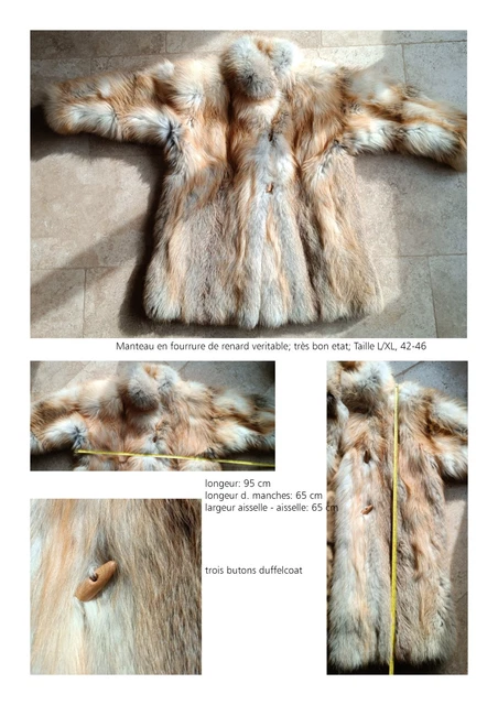 Manteau Fourrure Véritable Renard - Marque Moutal Lyon, Taille S, Occasion Très Bon état