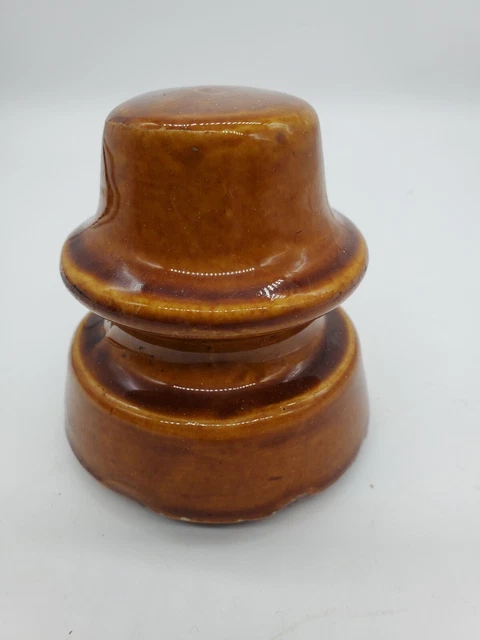 Vintage Light Brown Porcelain Insulator - Flat Dome - Unmarked - Threaded