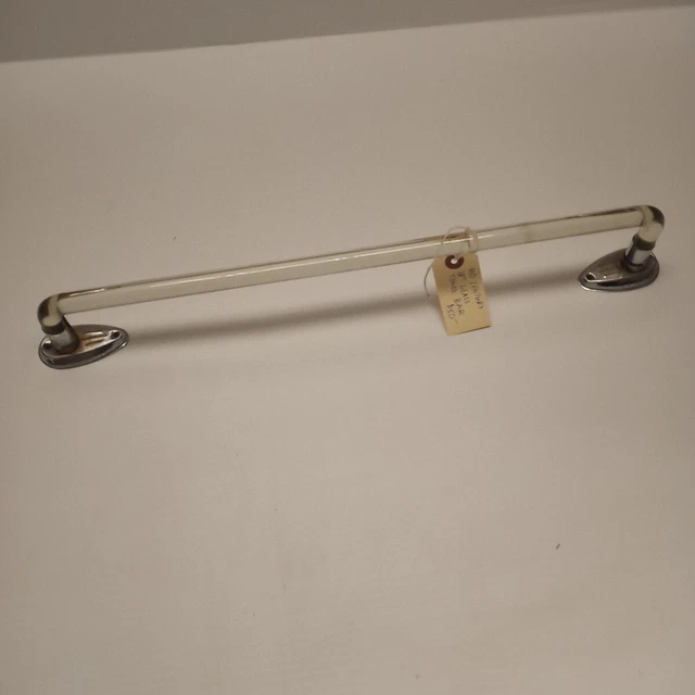 Vintage 18" Mid Century Bathroom GLASS TOWEL BAR w Wall Brackets ~ MCM. 5/8" Dia