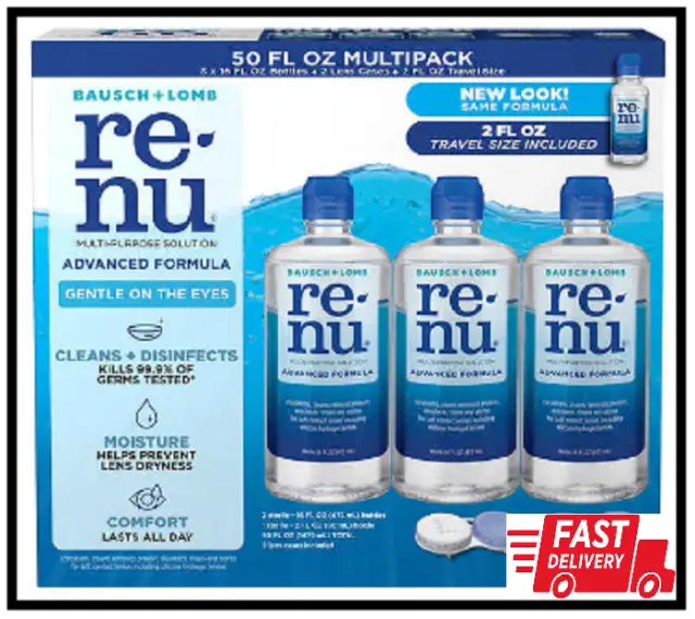 Renu Advanced Formula Multi-Purpose Solution, 50 Ounces, 2 Contact Lens Cases...