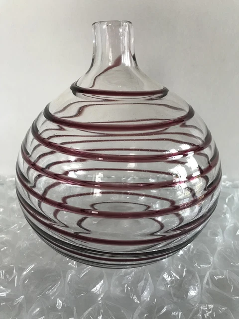 VINTAGE RETRO WOOLWORTHS Striking Purple Clear Spiral Hand Blown Glass Vase £14.99