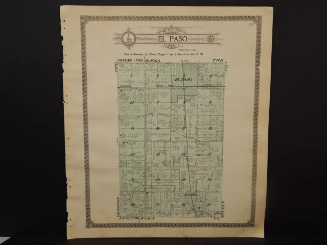 Illinois Woodford County Map, 1912 Township of El Paso Q3#43