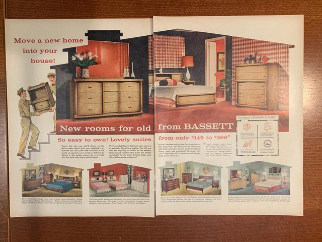 Magazine Ad* - 1957 - Bassett Furniture - Mid Century Modern - (two-pages)