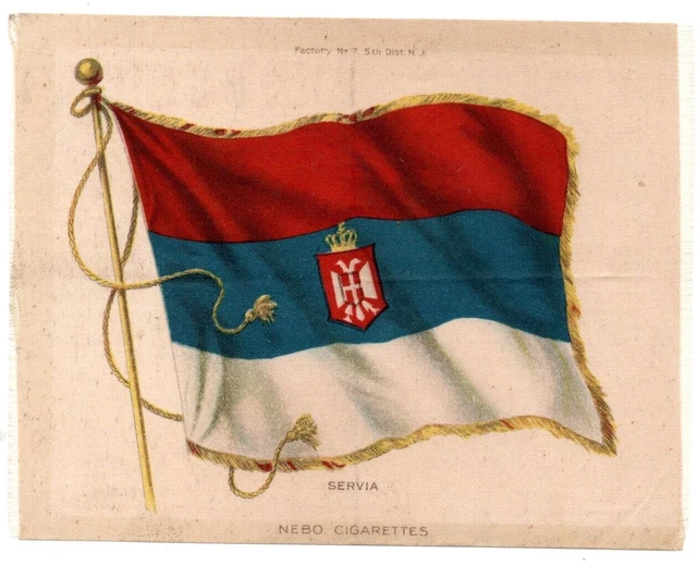 1910-1915 Cigar Box Cigarette Silk Flag-Approximately 5 X 7 inches-SERBIA
