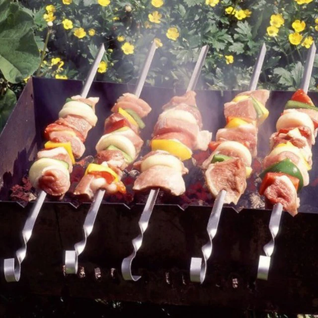 10 Stück 38 cm x 4,5 mm Edelstahl-Grillstangen Metall-Grillspieße Antihaft-Grill