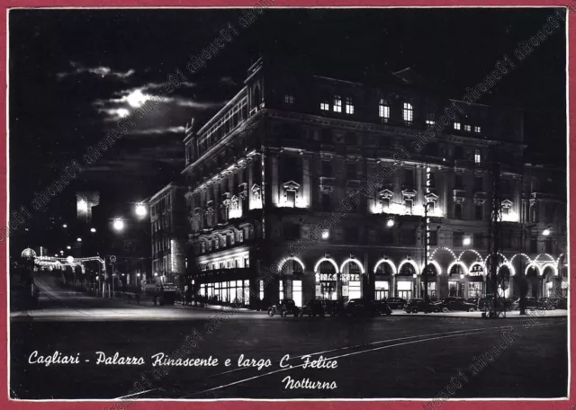 CAGLIARI CITTÀ 98 NOTTURNO - RINASCENTE Cartolina FOTOGRAFICA viaggiata 1952