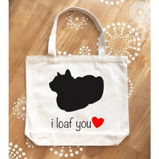 New Black Cat Kittens I Loaf You Love Jumbo Large Tote Canvas Book Bag USA Made