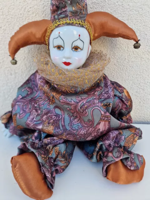 🟢 Vintage Porcelain Clown Doll - 37cm Collectible bambola porcellana pagliaccio