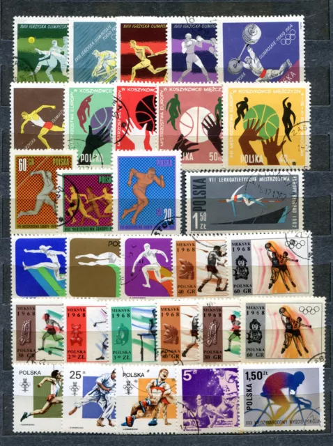 Briefmarken, Polen, Thema: Sport, viele Olympia, Lot 58 St.,  gest.