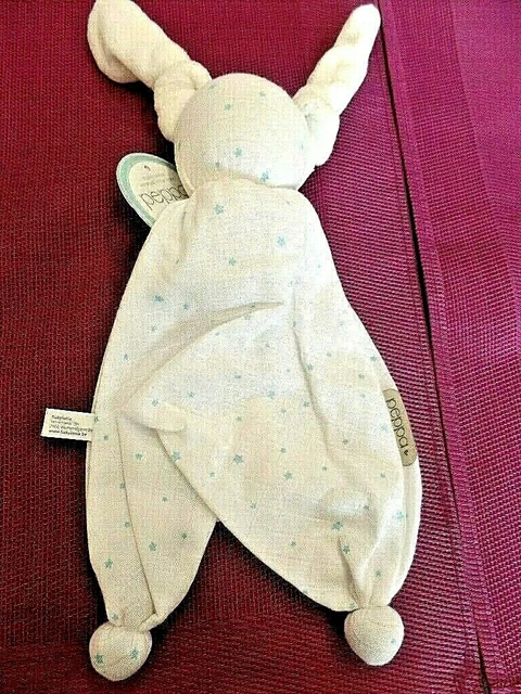 S2N / doudou lapin plat blanc étoile bleue PEPPA 100% coton bio neuf