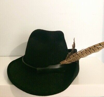 Vintage JACOLL Black Fedora Hat with Feathers Made in England