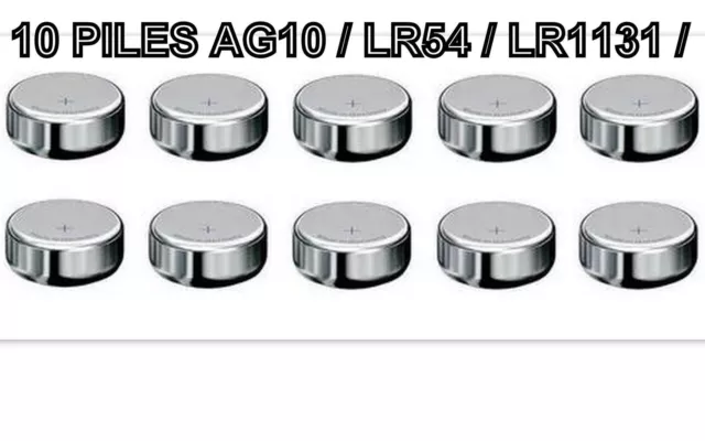 10 piles bouton AG10, LR54, L1131F, LR1130, 189, RW89, Piles bouton LR, Piles bouton, Piles