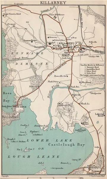 KILLARNEY town/city plan. Ireland. BARTHOLOMEW 1901 old antique map chart