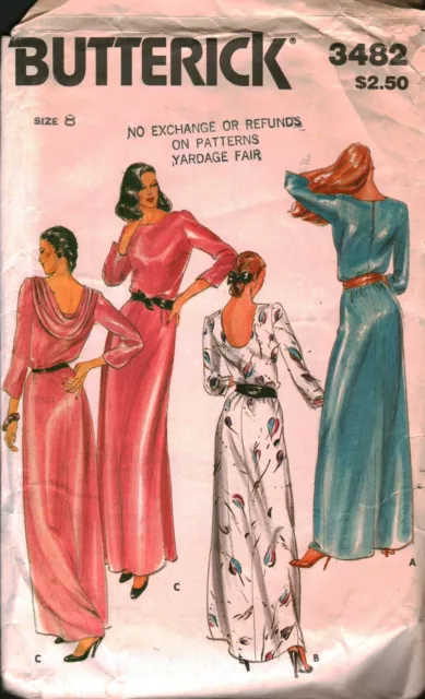 3482 Vintage Butterick SEWING Pattern Misses Loose Fitting Evening Dress Gown 8