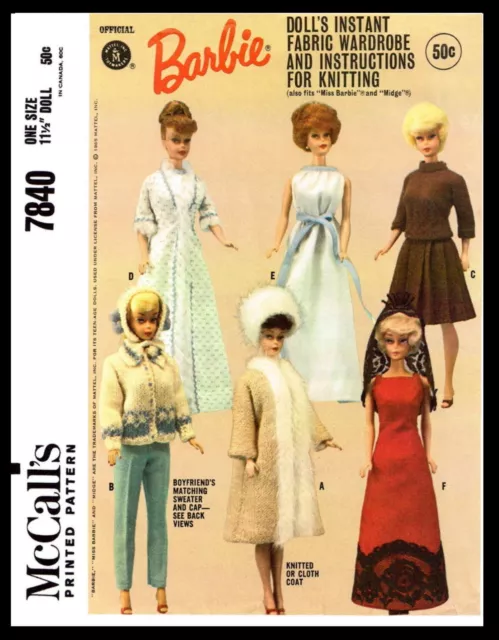 McCall's 7840 BARBIE Pattern Fashion Doll Sewing & Knitting