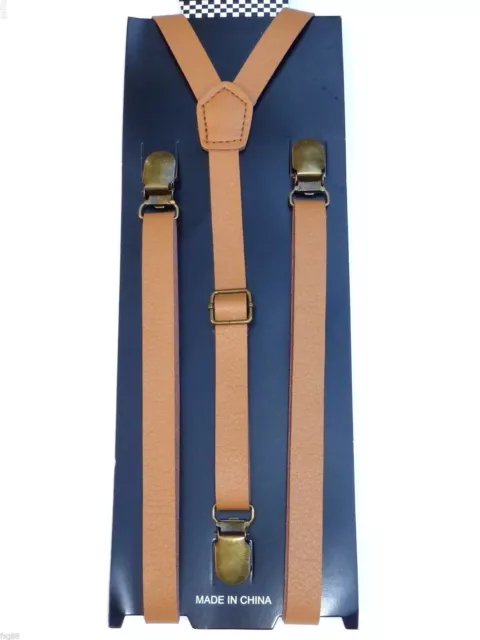 NEW Punk Skinny Faux Leather Vintage SUSPENDERS SUPER NARROW 1/2 "