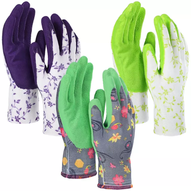 3 Pairs Floral Gloves De Jardineria Para Mujer White and Green