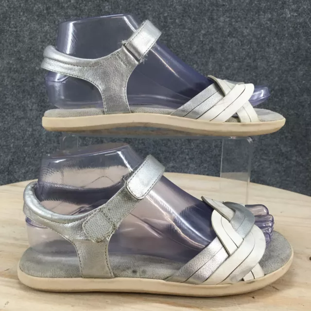 Lands'  End Sandals Womens 6  Ankle Strap Slingback Gray Faux Leather Open Toe