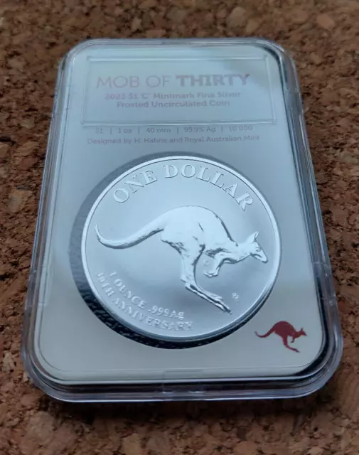 Australien 2023 RAM Känguru "Mob of Thirty" 1 oz .999 frosted Mintmark "C" Slab