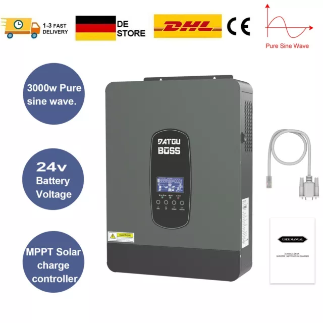 Hybrid Inverter Wechselrichter 3000W 6000W 24V 230V mit 80A MPPT Laderegler DE