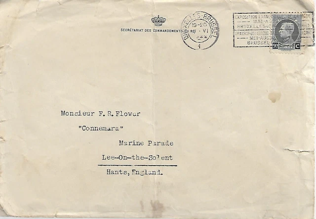 BELGIUM 1922 OFFICIAL COVER WITH 50c AND FRANCO EXPO SLOGAN CANCEL REF 1111