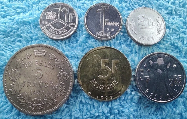 BELGIQUE Série de 6 valeurs (francs)1930-2000 (de 5 à 50 centimes)(Presque...