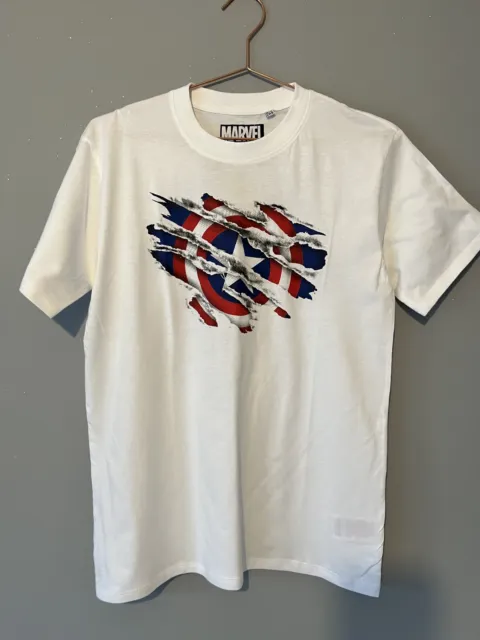 T-shirt bianca Marvel Captain America ragazzo taglia 12-13 anni logo manica corta