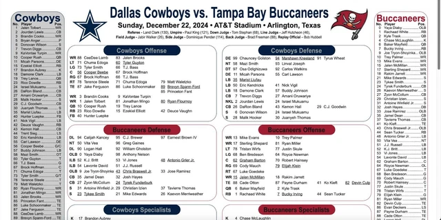 2024 DALLAS COWBOYS vs Tampa Bay Buccaneers 12/22/24 Flip Card