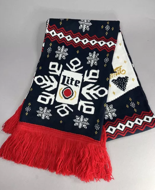 Miller Lite Beer Knit Holiday Scarf Ugly Christmas Sweater Theme w/ Reindeer