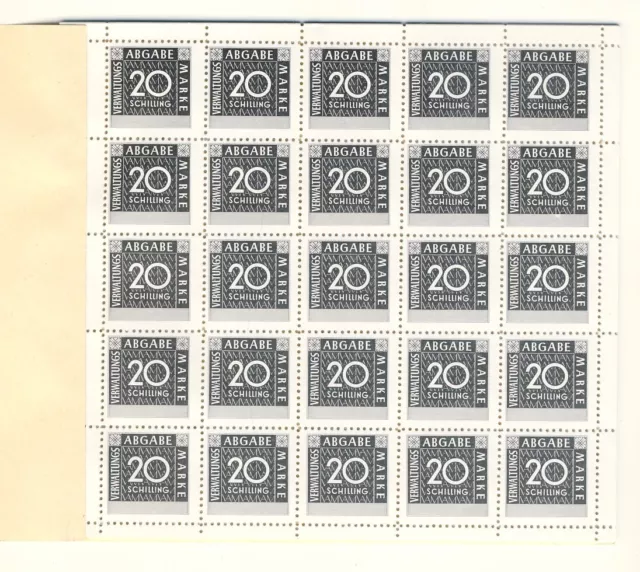 Verwaltungsabgabemarken - 20 Schilling - 250 Stück (10 Bogen) - Gebührenmarken