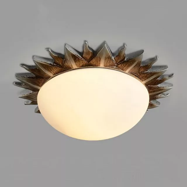 Rustic Vintage Glass Shade Flush Mount Ceiling Light Fixture Sun Resin Lighting