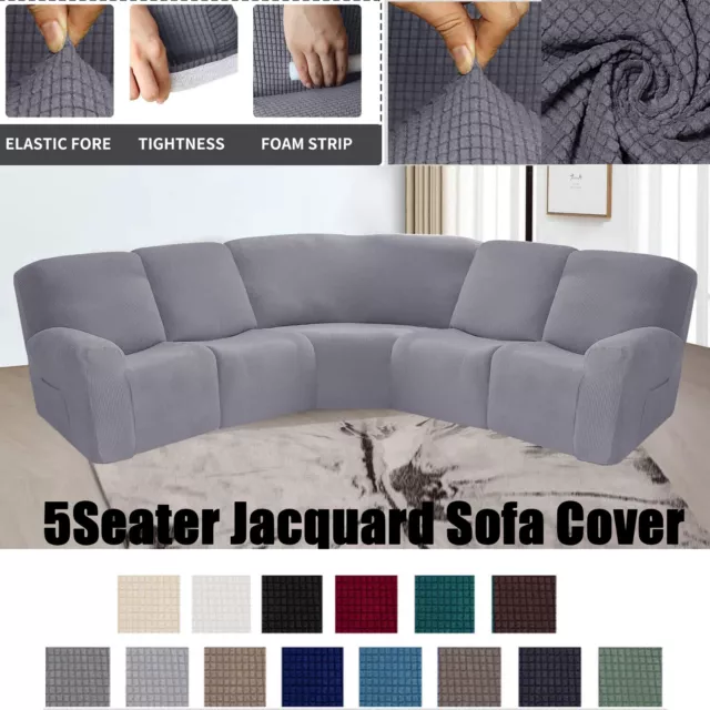 Velvet Recliner Cover for 5-Seater L-Shaped Sectional Sofa Slipcover Living Room