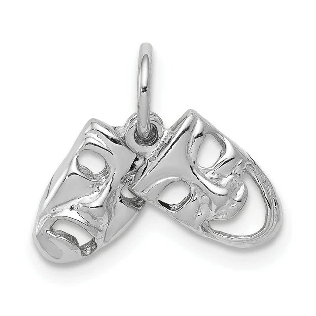 14k White Gold Comedy Tragedy 2 Piece Necklace Pendant Charm Art Theater Dance