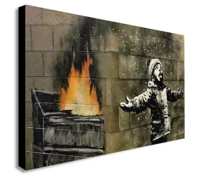 BANKSY - Snow   - Graffiti - Canvas Wall Art Framed Print - Various Sizes