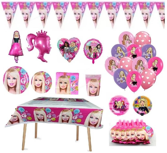 BARBIE PARTY SUPPLIES table cloth plates Napkins Kids Birthday Party
