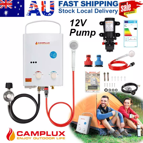 CAMPLUX Gas Hot Water Heater Portable Shower Pump Camping Caravan Outdoor LPG RV