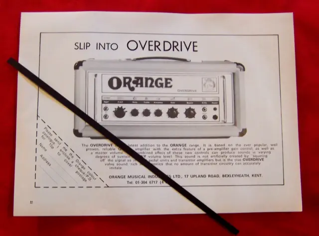Orange Overdrive Guitar Amplifier Amp 1978 Original Vintage Press Advert