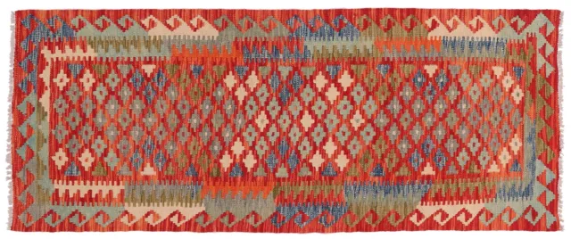 Tappeto Kelim Afghan Maimana 80x200 tessuto a mano passerella colorato geometrico d