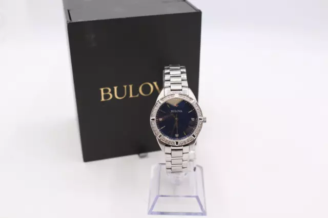 Bulova 96R243 Ladies Sutton Stainless Steel Quartz Diamond Accented Watch W Box