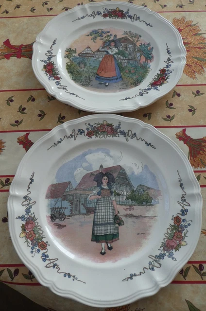 2 Anciens Plats à Gâteaux Tartes Service Obernai Sarreguemines Henri LOUX