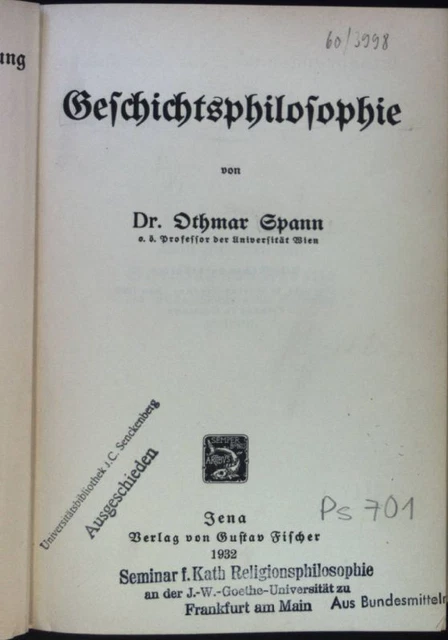 Geschichtsphilosophie. Herdflamme ; Erg. Bd. 5 Spann, Othmar: