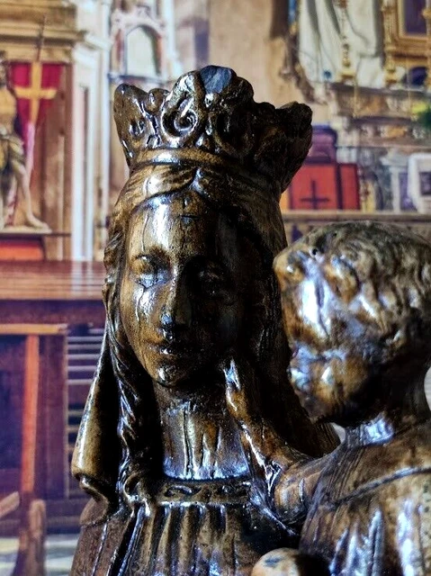 STATUE VIERGE MARIE & Enfant Jesus Notre Dame Des Flandres En Platre ...