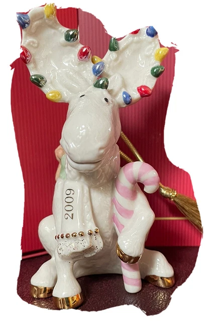 LENOX Annual Christmas Ornament Marcel Merry Moose Trek Backpack Candy Cane 2009