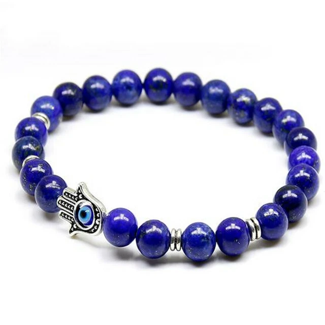 8mm Lapis Lazuli Gemstone Mala Bracelet 7.5 inches Bead Unisex Handmade Bless