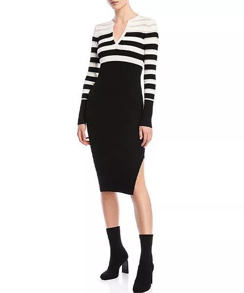 $248 Bailey 44 Black & White Stripe Ribbed Candice Bodycon Dress Black M NWOT