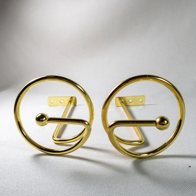 Vintage Spiral Brass Gold Tone Metal Curtain Tie Backs Drapery Hooks Set of 2 7